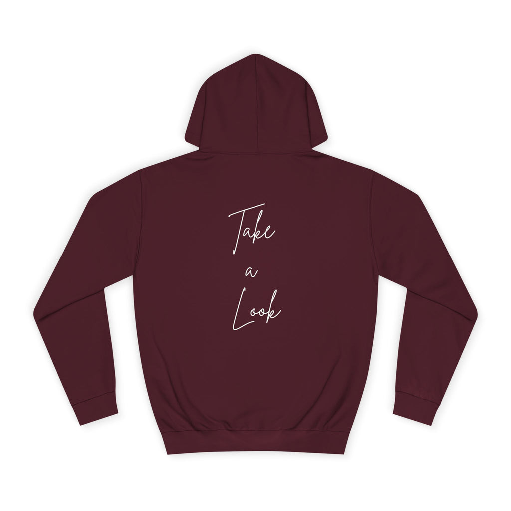College Hoodie — 'Take a Look' Minimal Toast Graphic Hooded Sweatshirt
