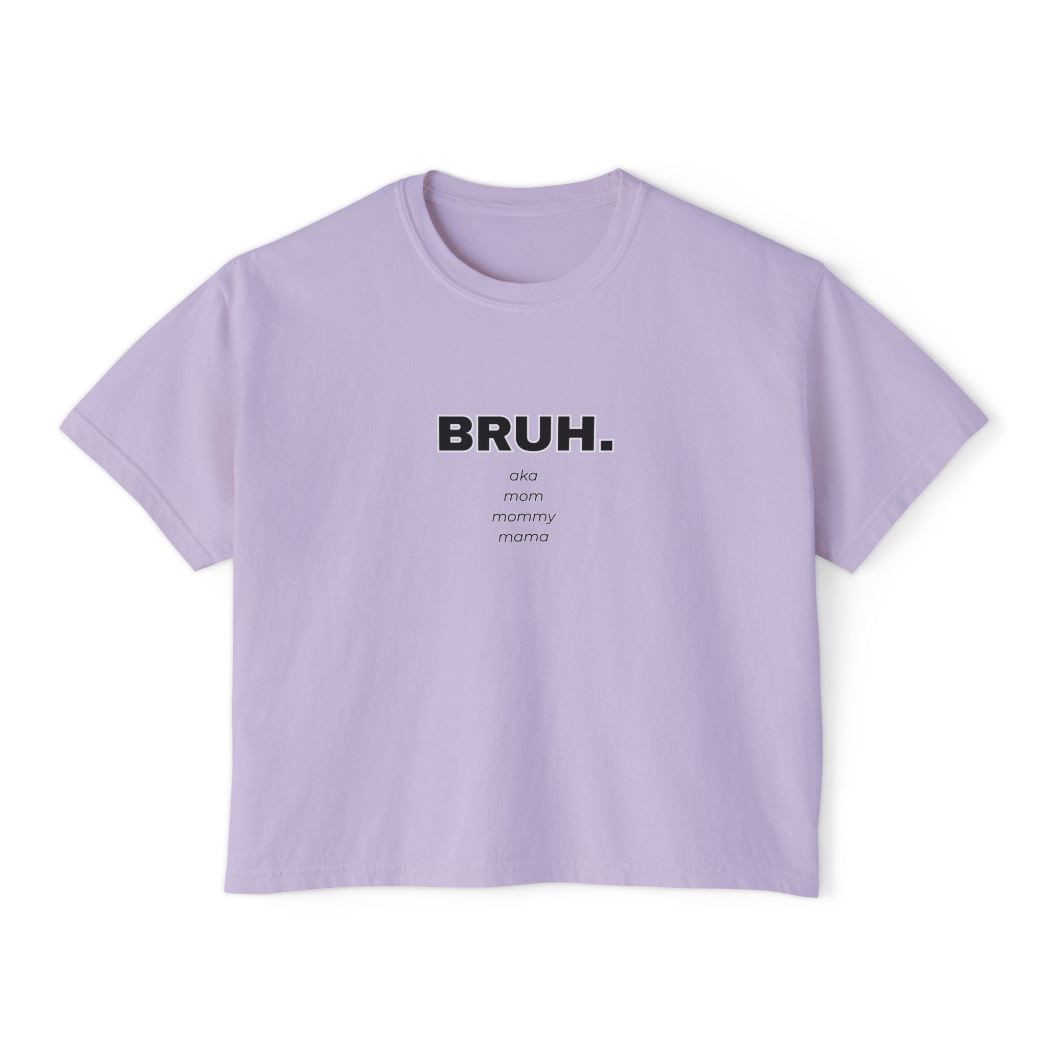 BRUH. Minimalist Women's Boxy Tee — Funny Graphic Casual Crop T-Shirt