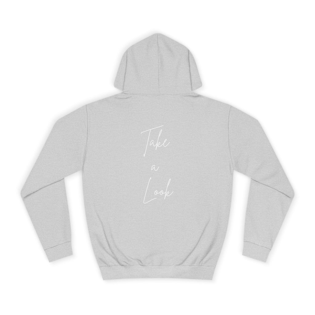 College Hoodie — 'Take a Look' Minimal Toast Graphic Hooded Sweatshirt