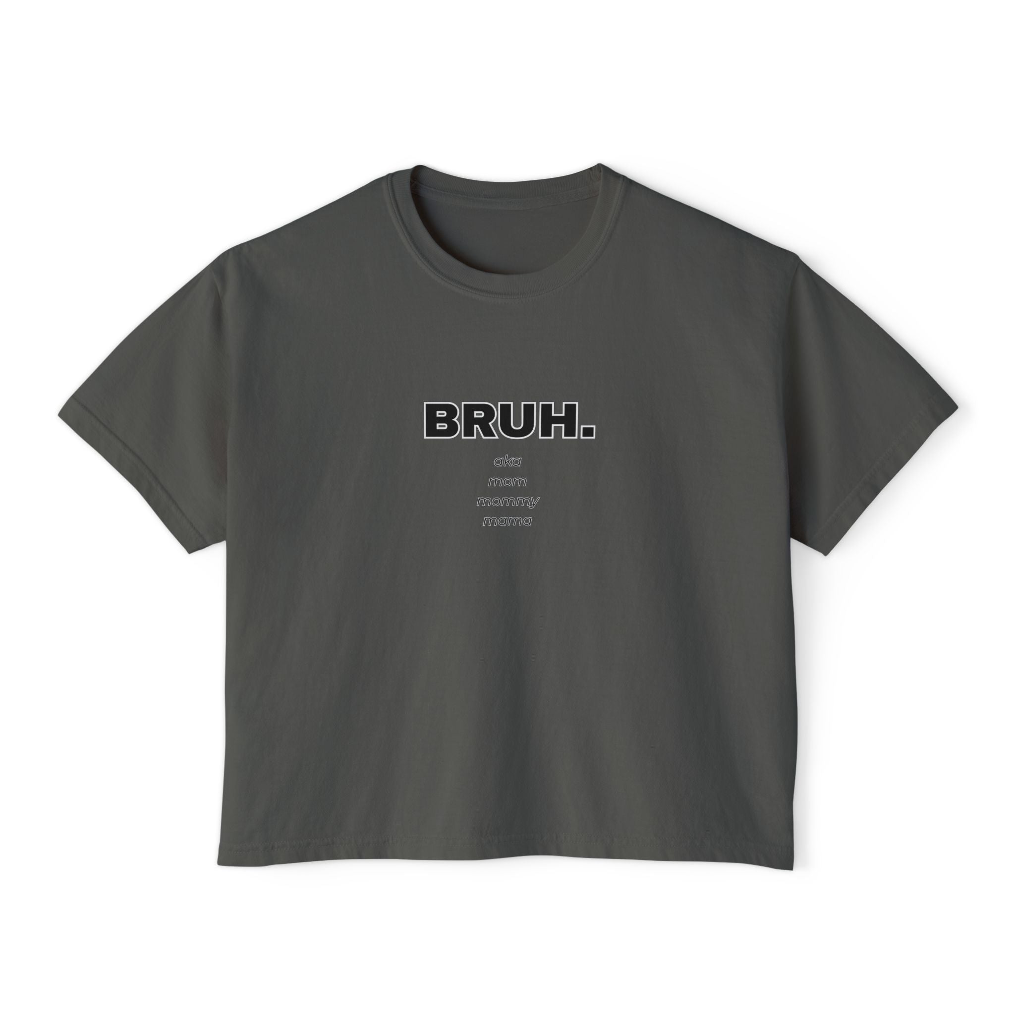 BRUH. Minimalist Women's Boxy Tee — Funny Graphic Casual Crop T-Shirt