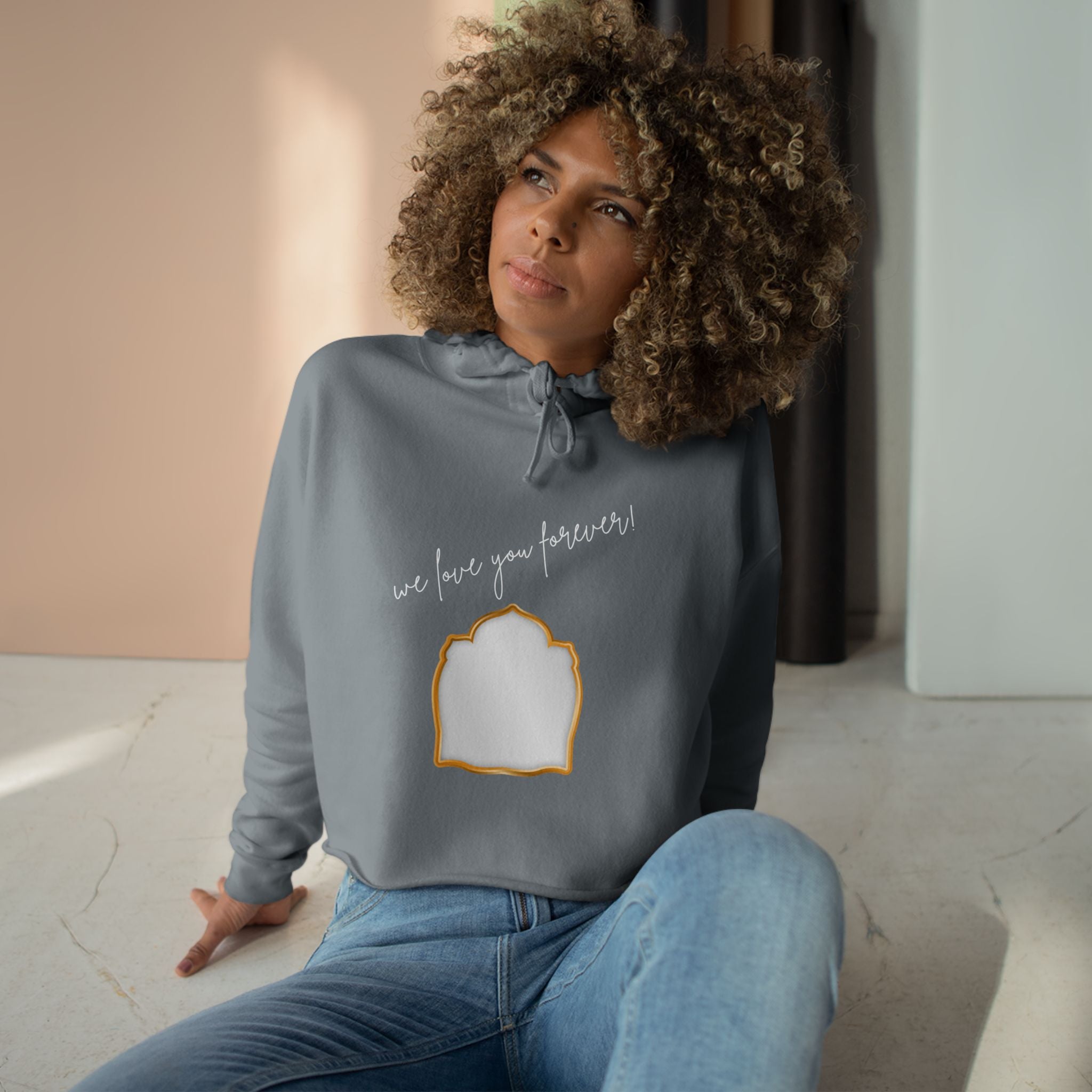 Cropped Hoodie — Minimal Gold Frame Chest Design